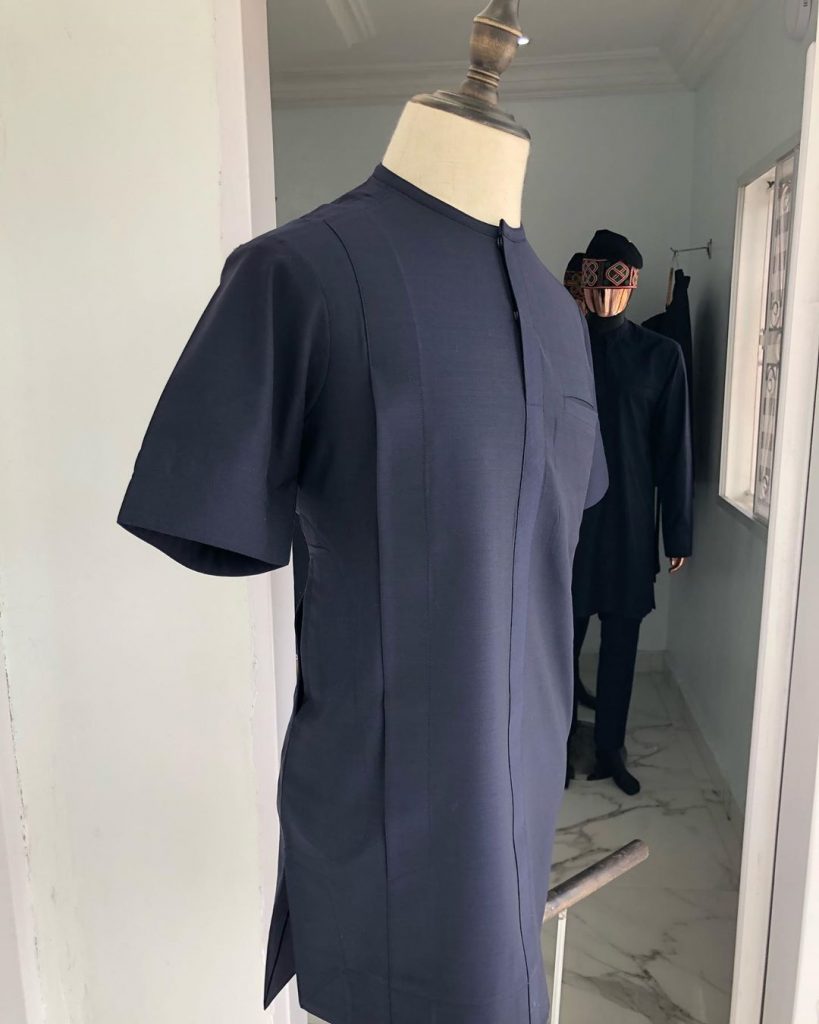 Tiny Flap Light Blue Mens African Short Sleeve Kaftan