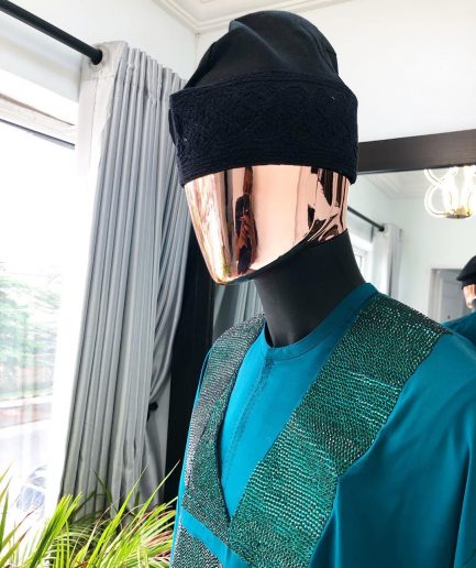 An Emerald Green Agbada with Swarovski Stone Embroidery