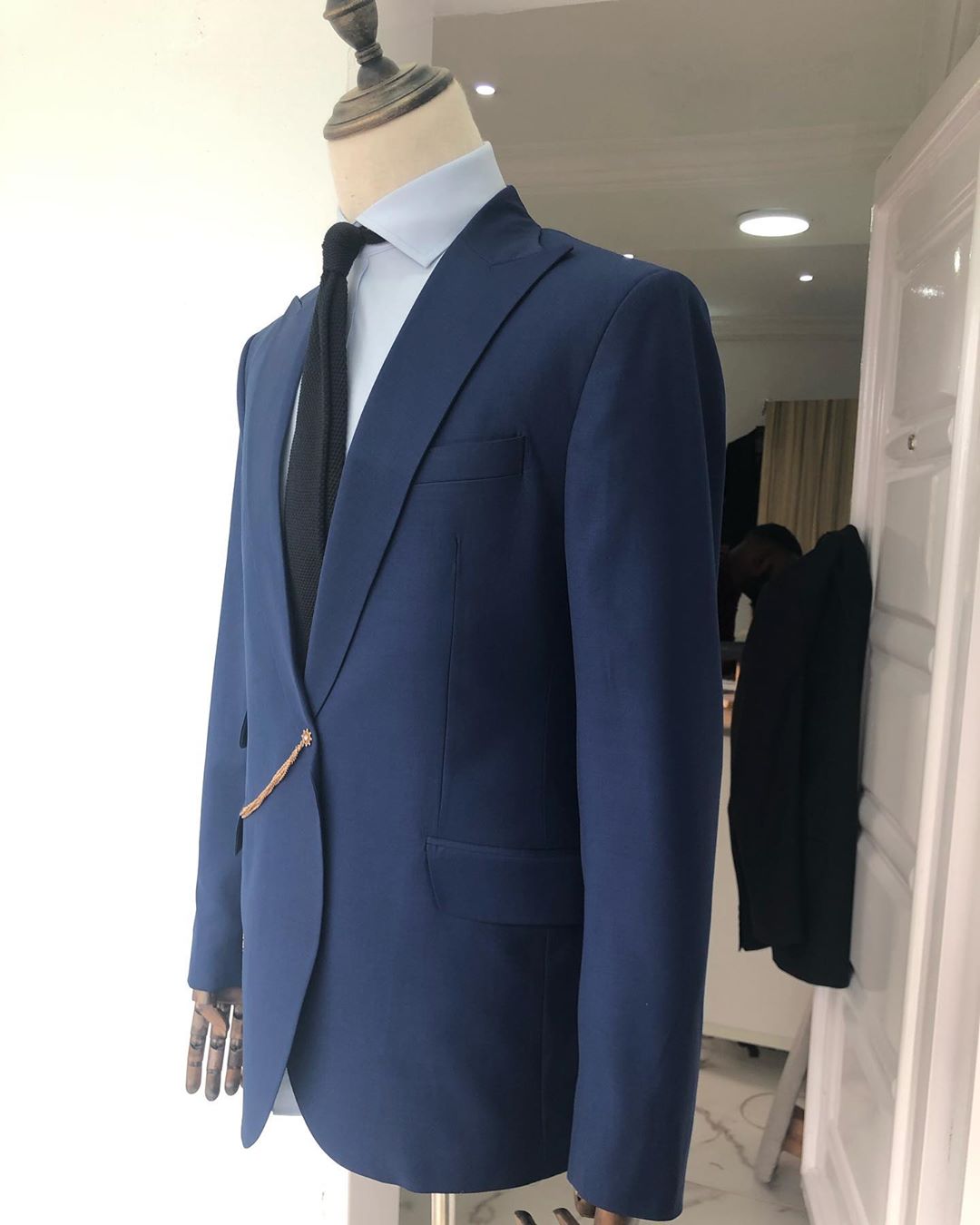 Shop Light Blue Peak Lapel One Button Tailored Suit - Deji & Kola