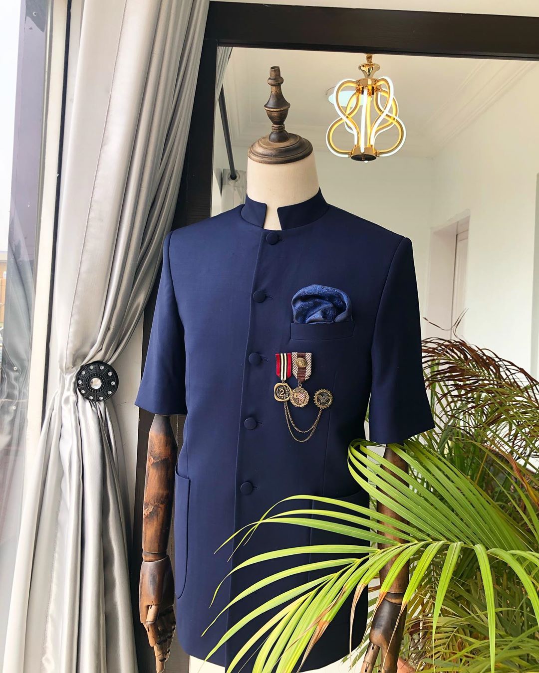 A Navy Blue French Safari Suit and pant trouser