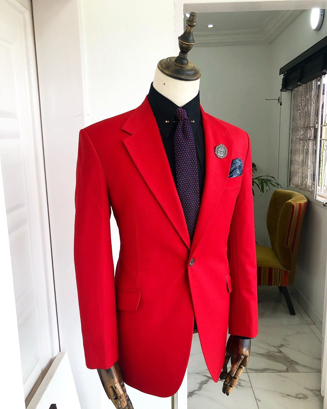 Dejiandkola - A Tomato Red “French“ Safari Suit. Online