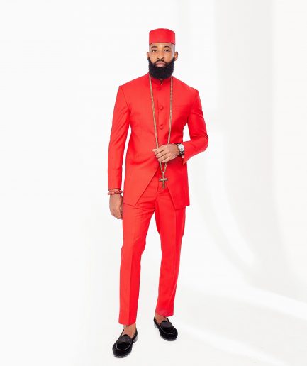 Deji & Kola on X: A Reloaded “Tomato Red” French Safari Suit Features: Safari  Suit Pant trousers Touch of red Pocket square Gold adornments To Order:  iMessage, Text or WhatsApp : +2348037292344