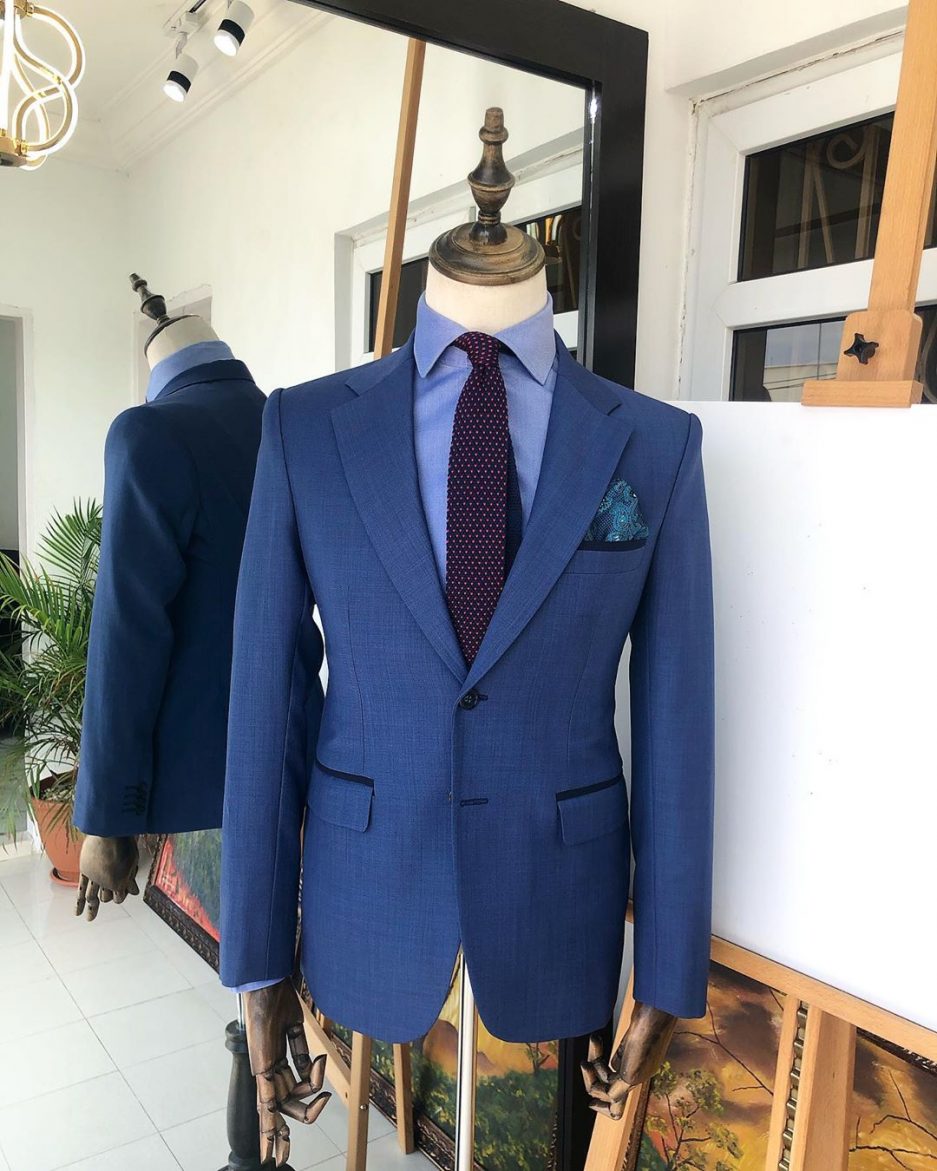 Shop Irish Blue “Board Room” Peak Lapel Business Suit- Deji & Kola