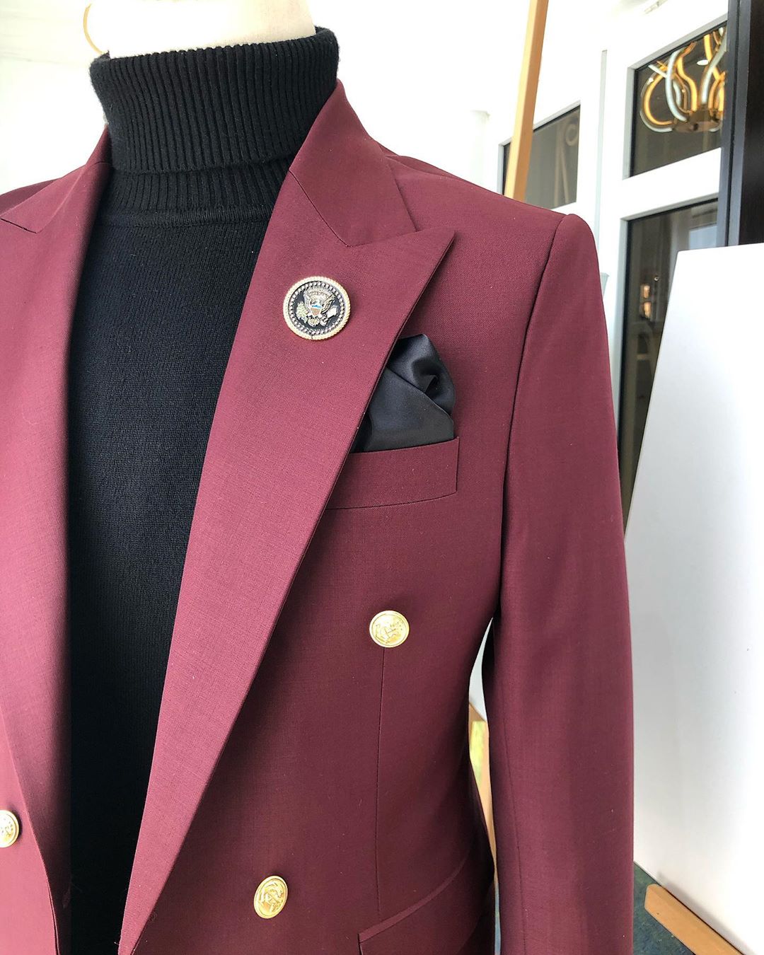 Premium Burgundy Blazer with Gold Buttons — styledbyDM