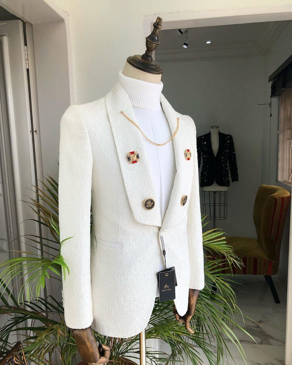 Shop White Jacquard Wedding tuxedo Suit - Deji & Kola