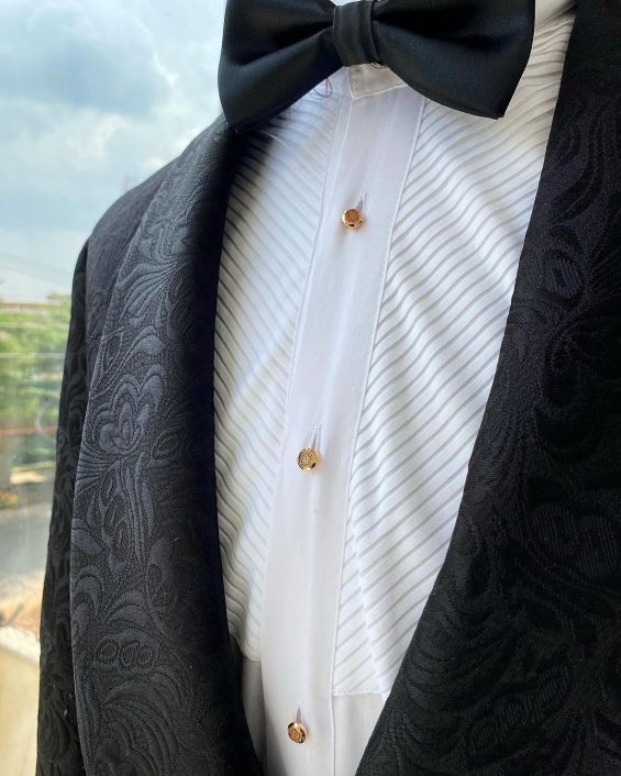 Shop Charcoal Black Shawl Lapel Jacquard Tuxedo Suit - Deji & Kola