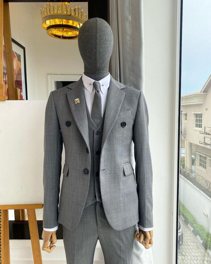 Shop Irish grey nobility fabric - “Board Room” 2 button suit -Deji & Kola