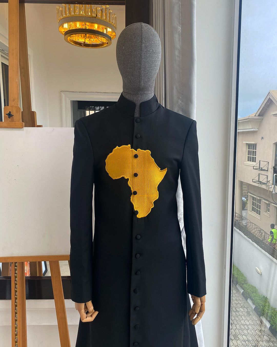 Men Black Safari Suits Gold Button Square Collar Blazer Jacket Pants 2  Pieces Business Casual Set at Amazon Men's Clothing store