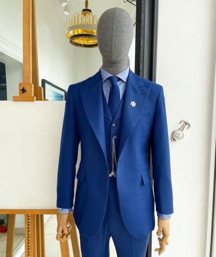 Shop Windowpane check, navy blue - nobility - “Board Room” Suit - Deji ...
