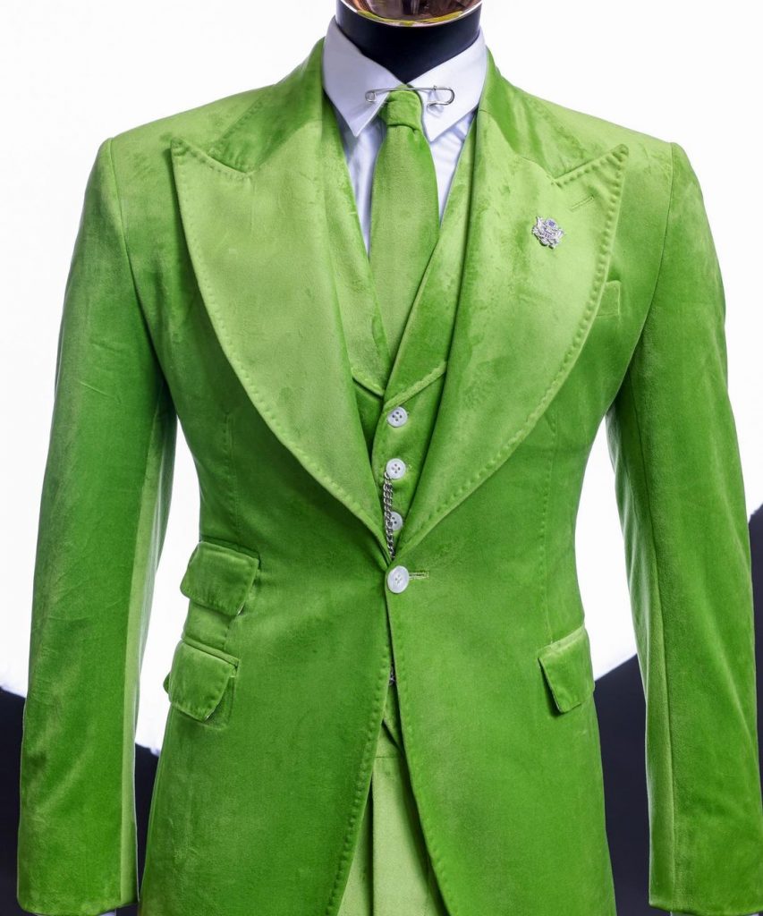 Shop Lime green “peaky blinders” velvet peak lapel Suit- Deji & Kola