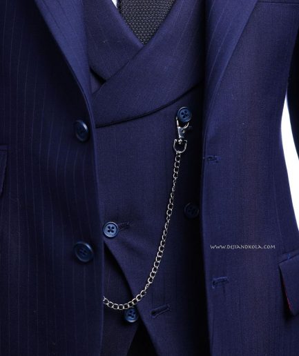 Shop Navy Blue peak lapel double breasted velvet tuxedo suit -Deji & Kola