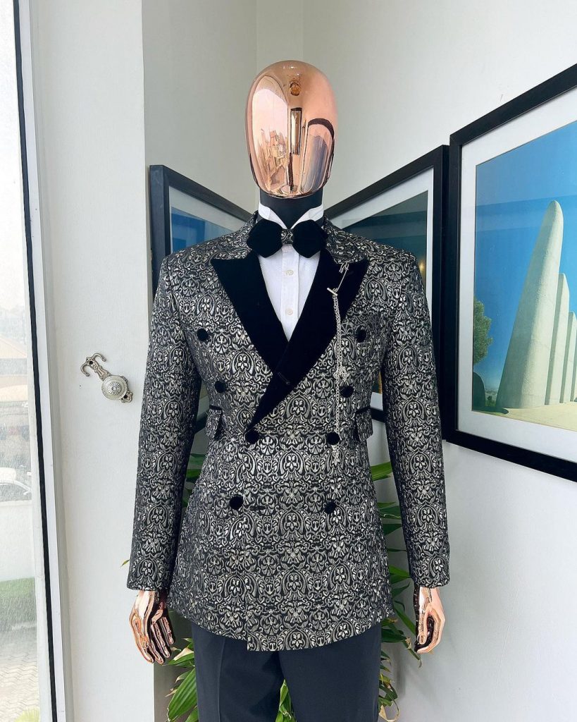 Shop The “Love don’t Cost Shishi ” peak lapel tuxedo suit- Deji & Kola