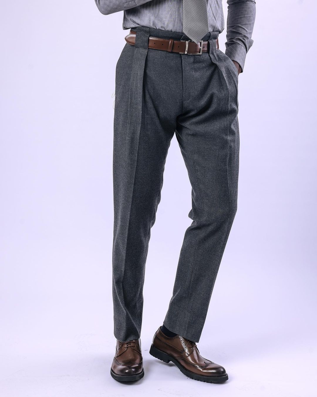 Light grey donegal tweed pleat Trousers