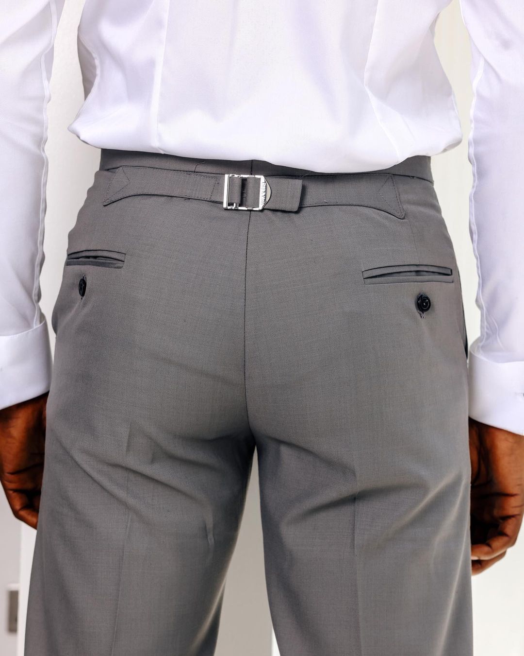 Shop light grey, Gurkha pant with back and side metal adjuster.- Deji ...