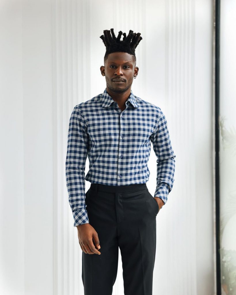 Shop Grey, Navy Blue Checkerboard Business Shirt - Deji & Kola
