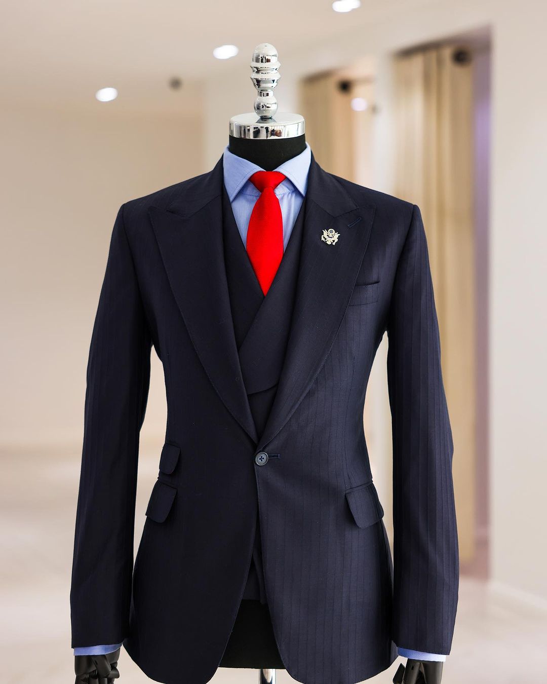 Kingsman Double Breasted Dark Blue Stripe Suit – StudioSuits