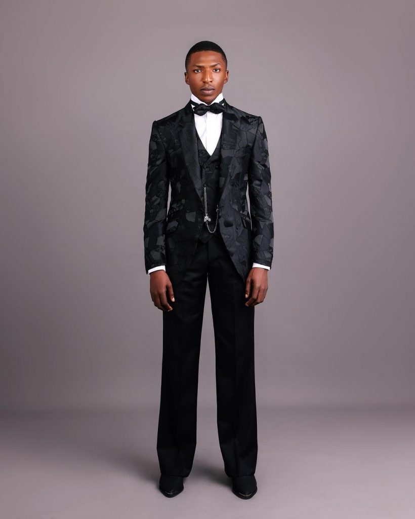Shop Black, Scattered Shape Jacquard Notch Lapel Suit - Deji & Kola